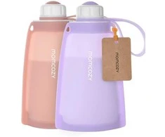 MOMCOZY DAUGKARTINIAI SILIKONINIAI PIENO IR MAISTO LAIKYMO MAIŠELIAI, 2 VNT. VIOLETINIS IR RAUSVAS
