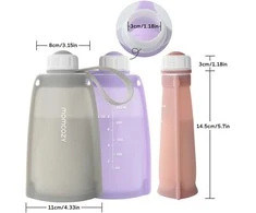 MOMCOZY DAUGKARTINIAI SILIKONINIAI PIENO IR MAISTO LAIKYMO MAIŠELIAI, 2 VNT. VIOLETINIS IR PILKAS