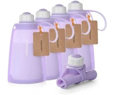 MOMCOZY DAUGKARTINIAI SILIKONINIAI PIENO IR MAISTO LAIKYMO MAIŠELIAI, 5 VNT., VIOLETINIAI