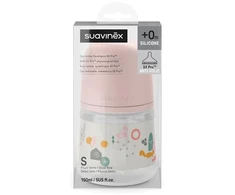 SUAVINEX ANTI-COLIC BUTELIUKAS SX PRO SU LĖTOS SROVĖS (S) FIZIOLOGINIU ŽINDUKU, 150 ML, NUO 0 MĖN., WALK Rožinis