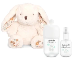 SUAVINEX BABY COLOGNE DOVANŲ RINKINYS: KVAPUSIS VANDUO KŪDIKIAMS 100 ML IR 50 ML, PLIUŠINIS ZUIKUTIS