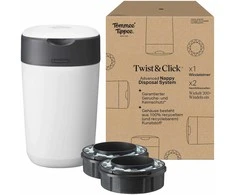 TOMMEE TIPPEE SANGENIC TWIST AND CLICK ADVANCED SAUSKELNIŲ KONTEINERIO IR 2 VNT. KASEČIŲ RINKINYS, Baltas