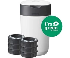 TOMMEE TIPPEE SANGENIC TWIST AND CLICK ADVANCED SAUSKELNIŲ KONTEINERIO IR 6 VNT. KASEČIŲ RINKINYS, Baltas