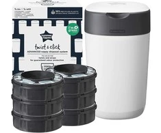 TOMMEE TIPPEE SANGENIC TWIST AND CLICK ADVANCED SAUSKELNIŲ KONTEINERIO IR 6 VNT. KASEČIŲ RINKINYS, Baltas
