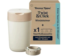 TOMMEE TIPPEE TWIST &amp; CLICK SAUSKELNIŲ KONTEINERIS SU PAPILDYMO KASETE, CREAM Baltas