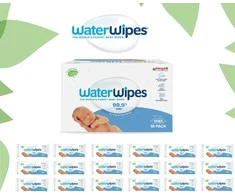 WATER WIPES WATERWIPES DRĖGNOS SERVETĖLĖS 18 PAKUOČIŲ PO 60 VNT. BIODEGRADABLE
