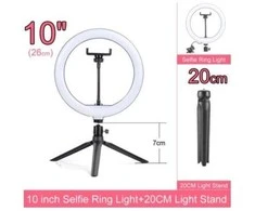 žiedinė LED lempa su valdikliu 20 cm ir mini trikoju
