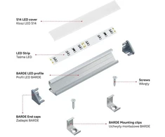 TEKKNI Led Line Prime LED profilis BARDE – kampinis aliuminis anoduotas LED profilis juostai, 2 m, komplektas