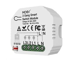 Moes MS-104C išmanusis 3 kanalų / 2 krypčių relinis jungiklis AC 100V-240V 10A valdomas programėle Smart life / Tuya