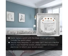 Moes WS-Y-EU1 1 kanalo click tipo baltos spalvos išmanusis WIFI jungiklis valdomas Smart life / Tuya
