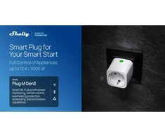Shelly Plug M Gen3 – išmanusis Wi-Fi Matter kištukinis lizdas su galios matavimu (baltas)