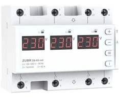 ZUBR D6-63 Raudonas - elektroninė 3 fazių įtampos kontrolės relė