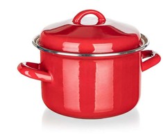 Banquet MAŽAS raudonas emaliuotas PUODAS SU DANGIU Banketas 2L 16cm 6777