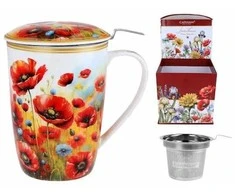 Carmani puodelis su sieteliu ir dangteliu 600ml "Aguonos"