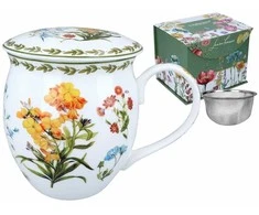 Carmani puodelis su sieteliu ir dangteliu 450ml "Pievų gėlės"