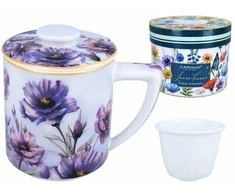 Carmani puodelis su sieteliu ir dangteliu 420ml "Violetinės gėlės"