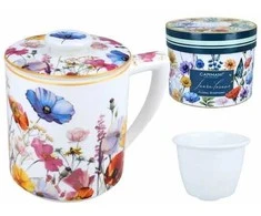 Carmani puodelis su sieteliu ir dangteliu 420ml "Gėlių pieva"