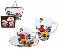 Carmani puodelių rinkinys: puodeliai 400ml,230ml + lėkštutė, Našlaitės