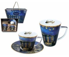 Carmani puodelių rinkinys:puodeliai 400ml,230ml +lėkštutė V.Van Gogh "Žvaigždėta naktis"