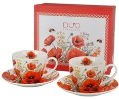 DUO Porcelianiniai puodeliai su lėkštutėmis 270ml 2vnt,Aguonos