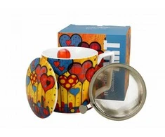 DUO Porcelianinis puodelis su sieteliu ir dangteliu 400ml, Širdys