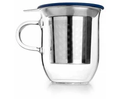 Ibili stiklinis puodelis 350ml su sieteliu/dangteliu
