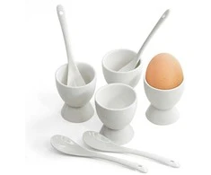 Excellent Houseware Indeliai kiaušiniams su šaukšteliais 4 vnt.iš porceliano