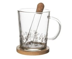 Excellent Houseware Puodelis iš stiklo 420ml su filtru iš stiklo,Flowers