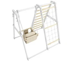 Daugiafunkcis medinis sporto kompleksas vaikams SANRO R-WOOD baltas, 108,5x109x96cm, iki 50kg