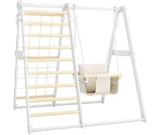 Daugiafunkcis medinis sporto kompleksas vaikams SANRO R-WOOD baltas, 108,5x109x96cm, iki 50kg