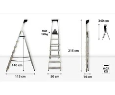 Buitinės kopėčios DRABEST ALD7 PRO 150 kg, vienpusės su lentyna, 7 pakopų (DR-AL-D7-PRO-Ż+CZ+P )
