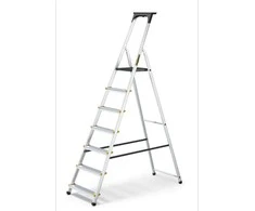 Buitinės kopėčios DRABEST ALD7 PRO 150 kg, vienpusės su lentyna, 7 pakopų (DR-AL-D7-PRO-Ż+CZ+P )