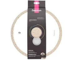 Stiklinis dangtis Fissman Arcades su smėlio spalvos silikoniniu apvadu, 28 cm, kreminis