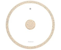 Stiklinis dangtis Fissman Arcades su smėlio spalvos silikoniniu apvadu, 28 cm, kreminis