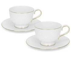 Fissman Puodelių rinkinys NOEMI 200 ml x 2 vnt. su lėkštutėmis (Naujasis kaulinis porcelianas)
