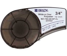 Brady M21-750-430-WT-CL, Permatoma, Lipni spausdintuvo etiketė, Poliesteris, Terminis perkėlimas, Akrilas, Nuolatinė