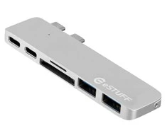 HUB USB eStuff 1x SD 1x Micro SD 2x USB-C + 2x USB-A (ES84122- Sidabrinis)