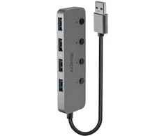 USB Hub - LINDY 4 Prievadų USB 3.0 Hub su Maitinimo/Išjungimo Jungikliais, 5 Gbps, Type A