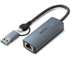 Tinklo Adapteris - LINDY USB 3.2 Gen 1 į 5G Ethernet Konverteris, 5Gbps, USB tipo A/C, Pilkas