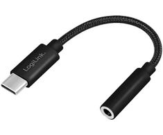 LogiLink USB C tipo kabelis į 3,5 mm garso lizdo adapteris, 13 cm, 3,5 mm TRRS, kištukas, USB C tipo, kištukas, 0,13 m, juodas