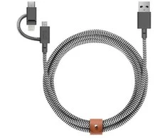 „Native Union Belt Cable Universal“ – USB-A – USB-C/Lightning/microUSB kabelis, 2 m (zebras)