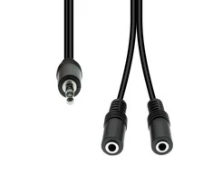 Kabelis ProXtend Mini-Jack 3-Pin to 2x 2-Pin Cable M-F Juodas 20cm