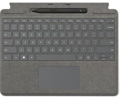 Microsoft Surface Pro 8/9/X 13" dėklas su klaviatūra ir rašikliu, anglų (JAV) išdėstymas, platinos spalvos