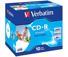 Verbatim AZO 52X Wide Printable 700MB ID Branded,10 Pack