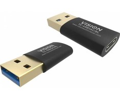 Vision Professioneller installationstauglicher USB-C-zu-USB-A-Adapteris - 30 JAHRE GARANTIE - wird an der Standard-USB-A 3.0-Buchse eines Laptops angeschlossen - USB-C (F) zu USB-A (M) - USB 3.1 Gen 2 - juodas