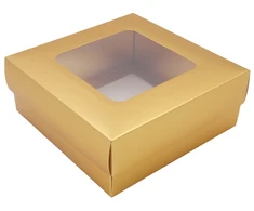 Auksinė dovanų dėžutė su langeliu, 15x15x6 cm