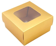 Auksinė dovanų dėžutė su langeliu, 9x9x5 cm