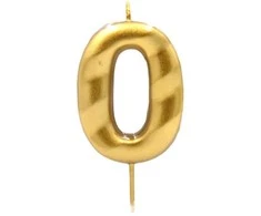 Auksinė žvakutė tortui skaičius "0"