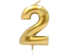 Auksinė žvakutė tortui skaičius "2"