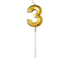 Auksinė žvakutė tortui, skaičius "3"